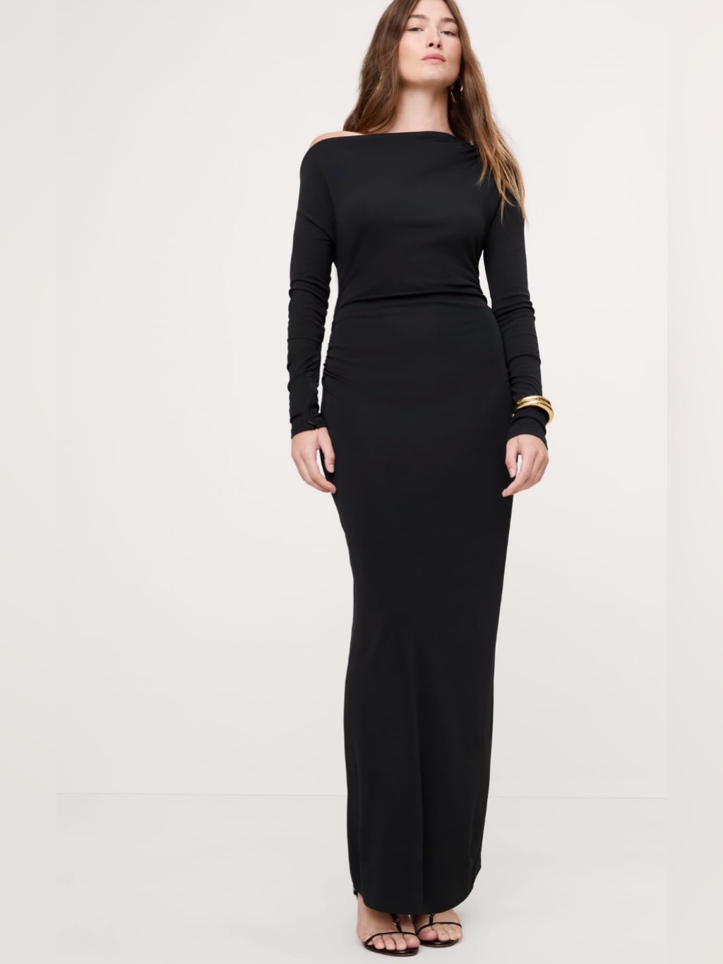 Nwt-Banana Republic Black Matte Jersey Open Back Maxi Dress, Size Xxs